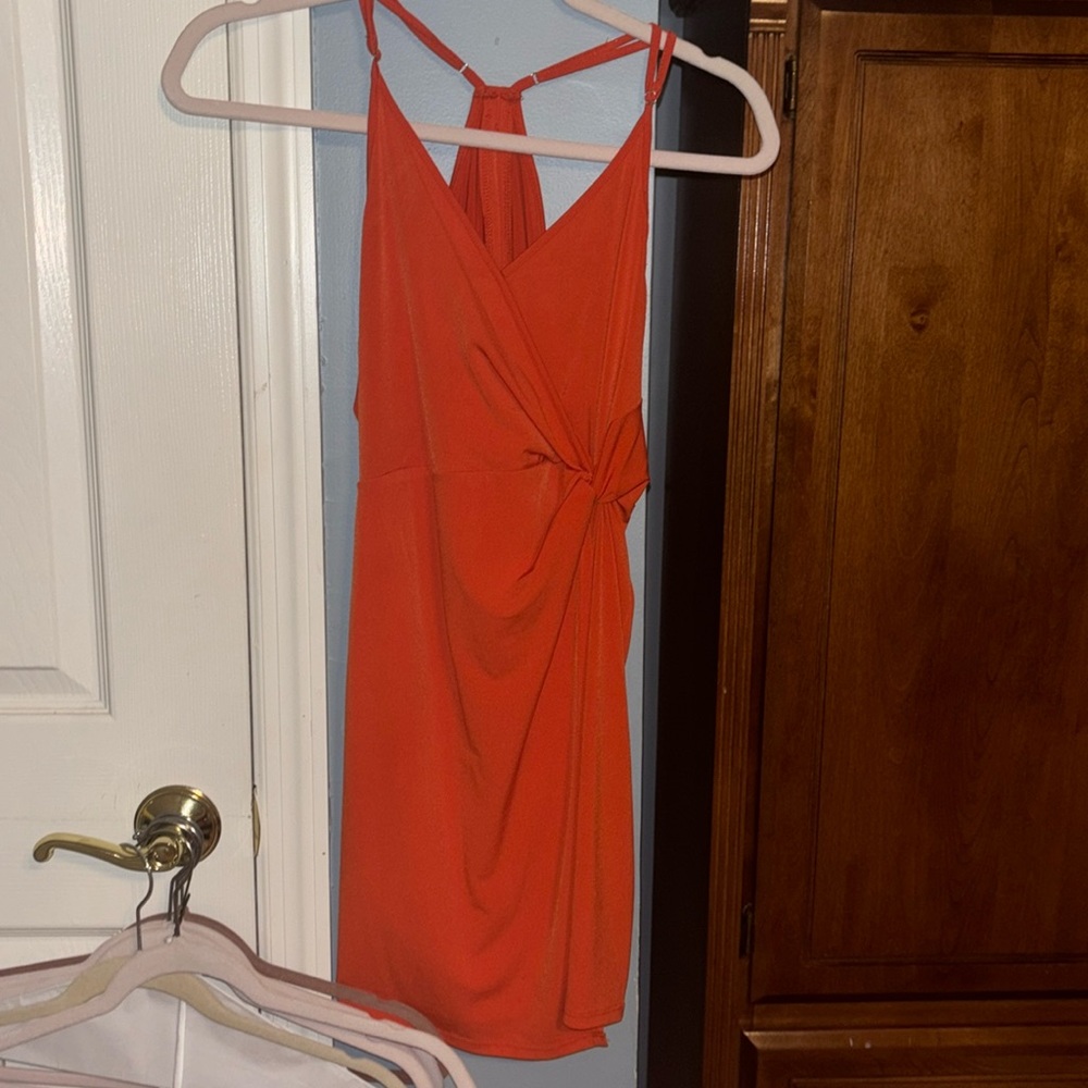 BCBG orange mini dress summer hot body con XS